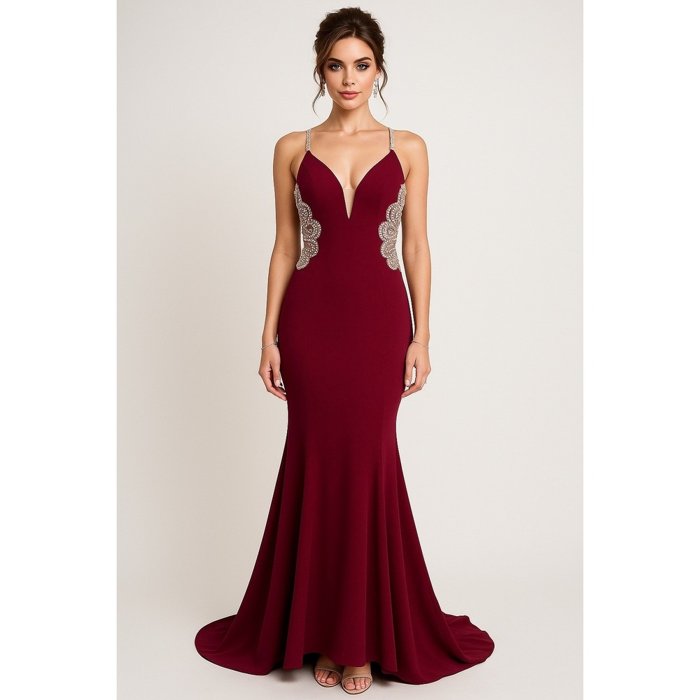 White by Soieblu Gown Womens S Burgundy Cutout Back‎ Mermaid Maxi Evening Prom